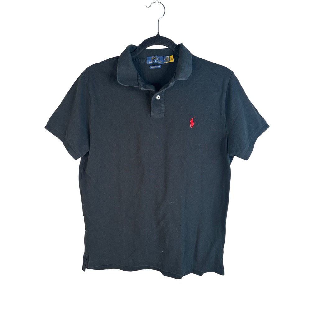 Polo Ralph Lauren Boy's Black Custom Slim Fit Short Sleeve Polo Shirt Size Large